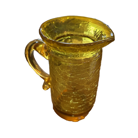 Vintage Amber Cadmium Crackle Glass Hand Crafted Mini Pitcher Creamer GLOWS - Picture 2 of 7